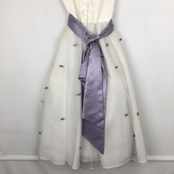 Us Angels The Organza Dress Girls Sz 12 White Purple Satin Floral Wedding Easter - Picture 9 of 15